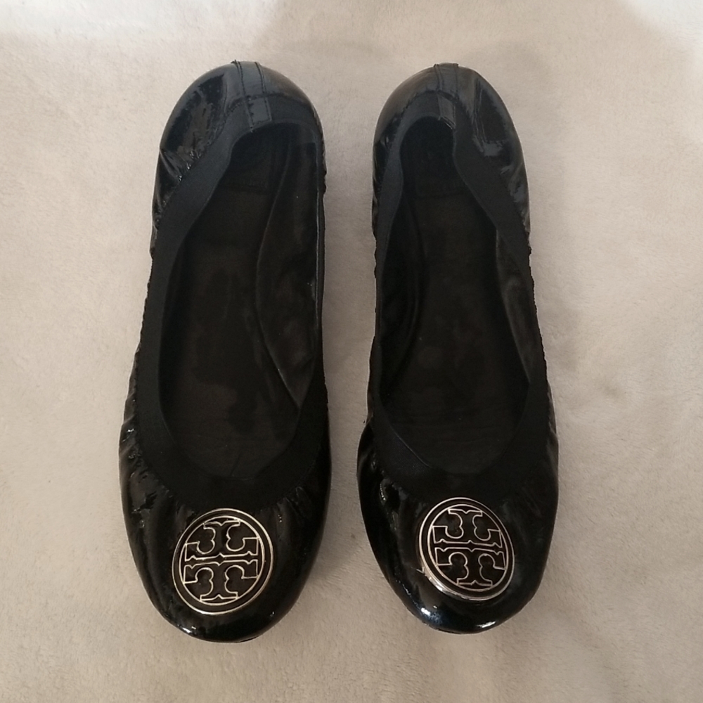 Tory Burch Flats Patent Leather Blk Sz9